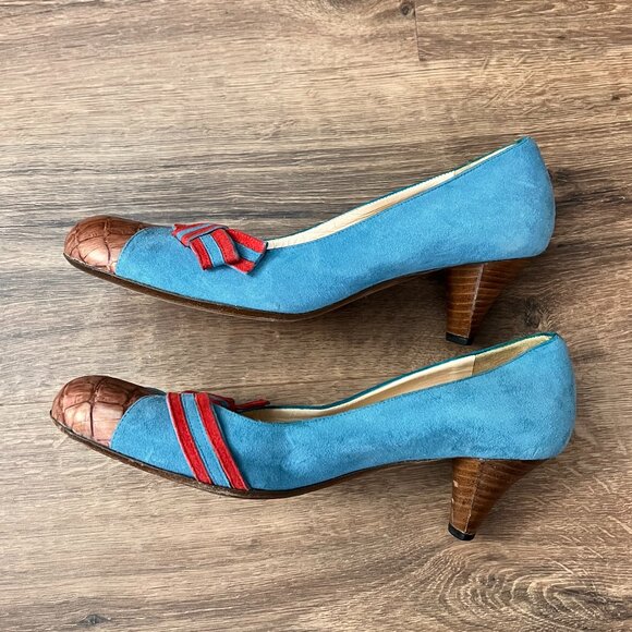 Moneta Blu Anthro Retro Blue Suede Heels Rockabilly 8 - Picture 11 of 15